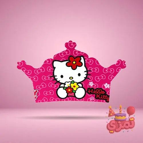 تاج کاغذی صورتی با طرح Hello Kitty