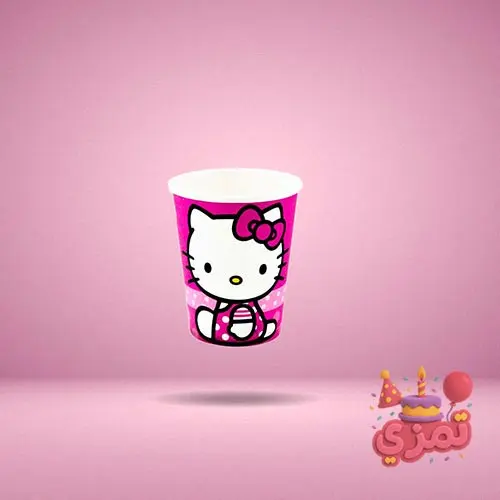 لیوان مقوایی صورتی با طرح کیتی برای سرو نوشیدنی