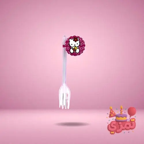 چنگال یکبار مصرف صورتی با طرح کیتی