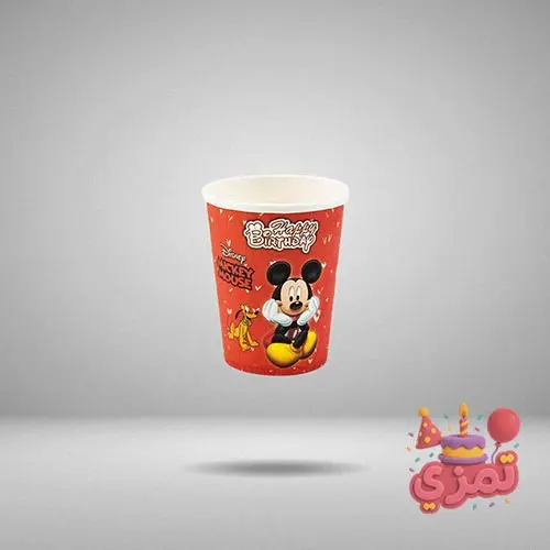 ظرف مقوایی قرمز و مشکی با طرح میکی موس برای سرو میوه و کیک