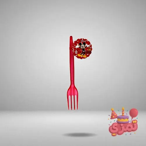 چنگال یکبار مصرف قرمز با طرح میکی موس