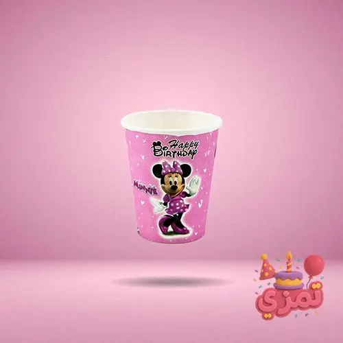 لیوان مقوایی صورتی و مشکی با طرح مینی موس برای سرو میوه و کیک