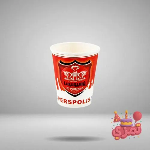 لیوان مقوایی قرمز با لوگوی پرسپولیس برای سرو نوشیدنی