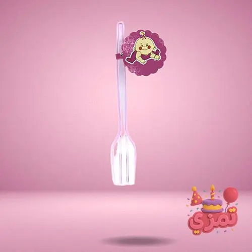 چنگال یکبار مصرف صورتی با طرح Baby Girl