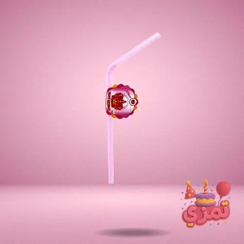 نی نوشیدنی صورتی با طرح تاج طلایی