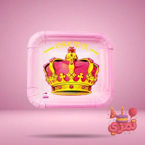 ظرف مقوایی صورتی با طرح تاج طلایی برای سرو میوه و کیک