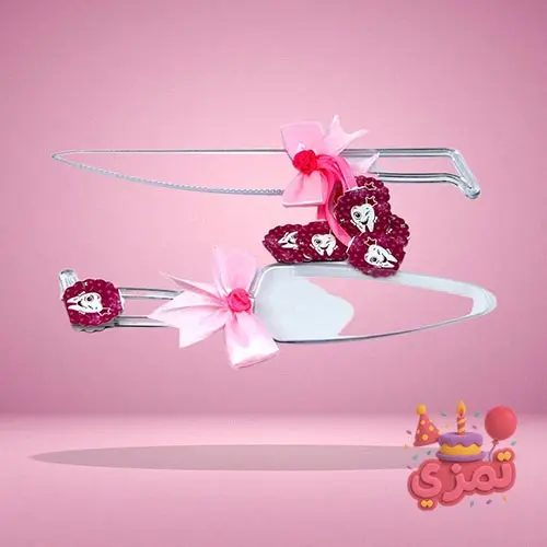 ست کفگیر و چاقو کیک صورتی با طرح دندان کارتونی