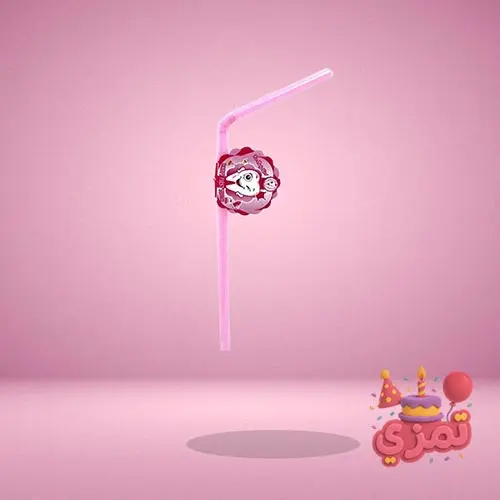 نی نوشیدنی صورتی با طرح دندان کارتونی