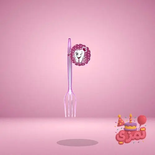 چنگال یکبار مصرف صورتی با طرح دندان کارتونی