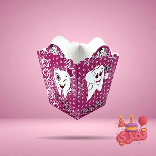 پاکت پاپکورن صورتی با طرح دندان کارتونی