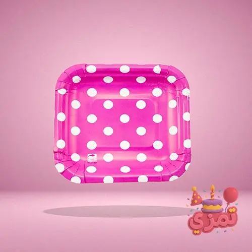 ظرف مقوایی صورتی با طرح خالدار سفید برای سرو میوه و کیک