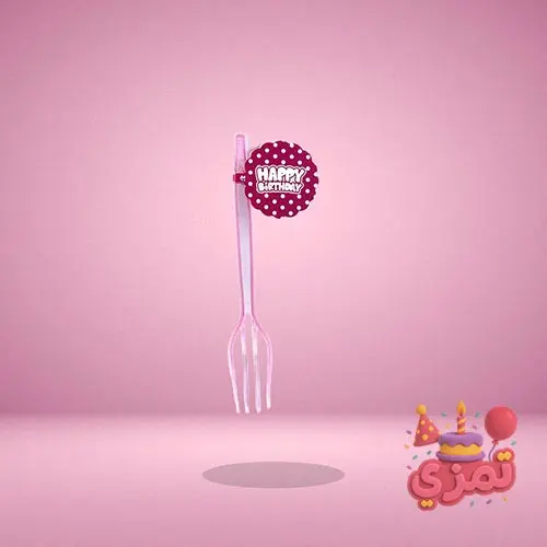 چنگال یکبار مصرف صورتی با طرح خالدار سفید