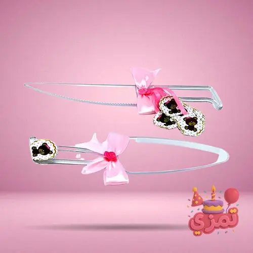 ست کفگیر و چاقو کیک صورتی با طرح تدی دختر