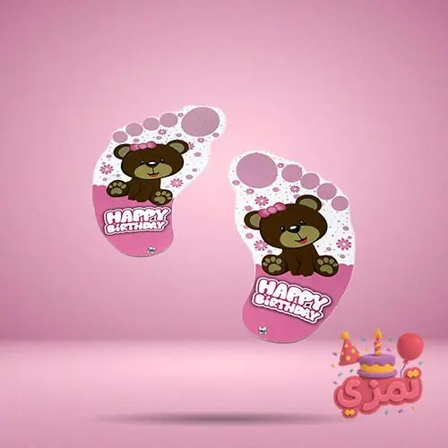 استیکر ردپا صورتی با طرح تدی دختر