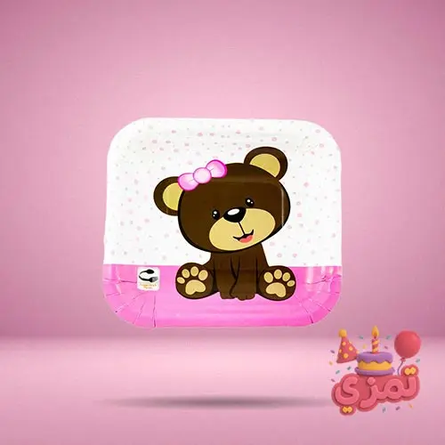 ظرف مقوایی صورتی با طرح خرس تدی دختر برای سرو میوه و کیک