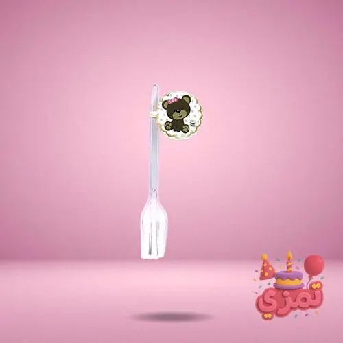 چنگال یکبار مصرف صورتی با طرح تدی دختر