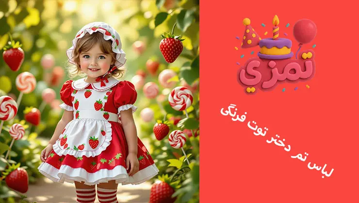 لباس تم دختر توت فرنگی لباس تولد دخترانه با طرح توت فرنگی