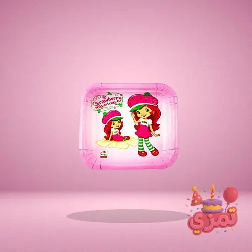 ظرف مقوایی صورتی با طرح دختر توتفرنگی برای سرو میوه و کیک